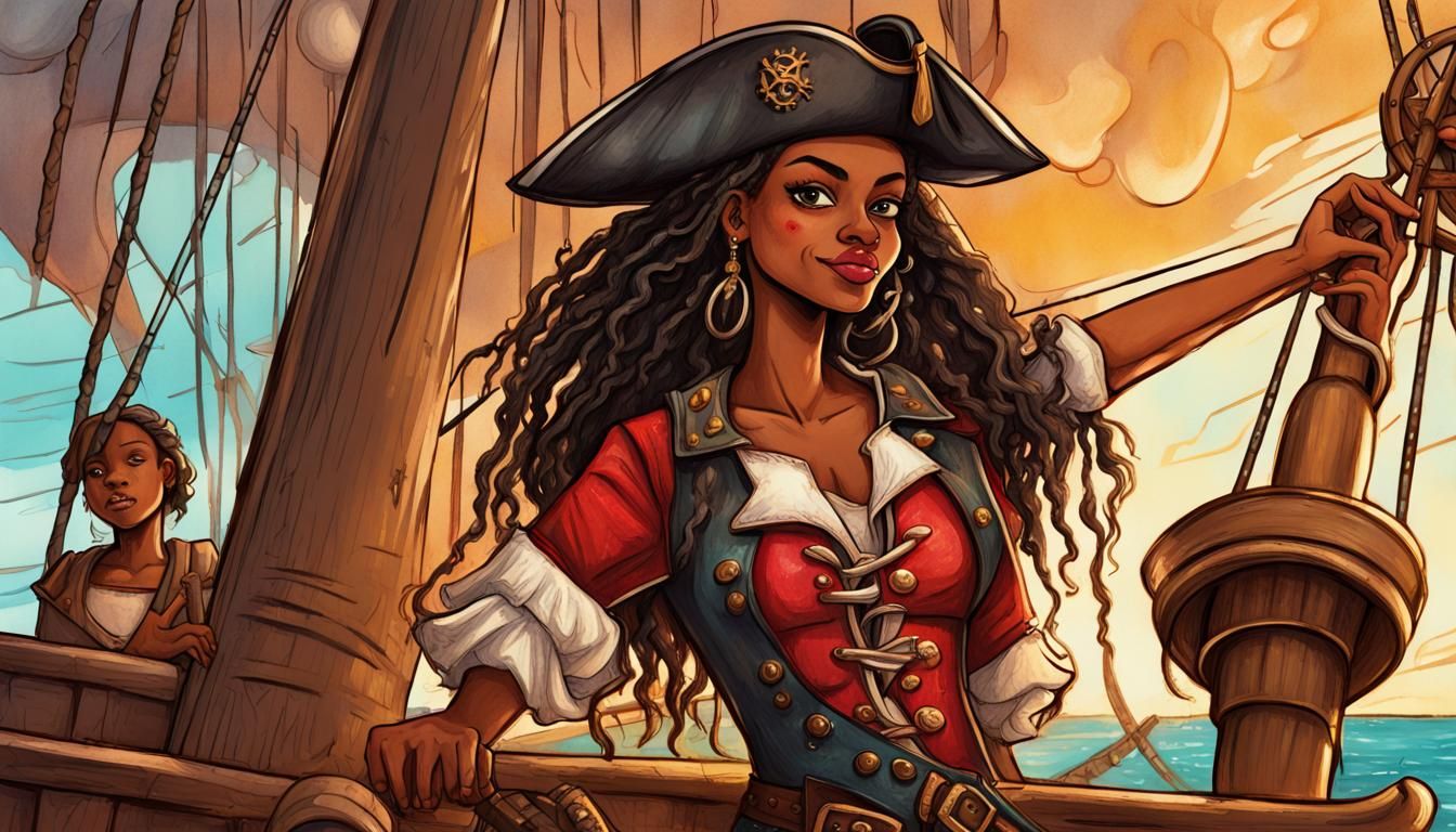 Creole Pirate Captain and Crew: Vivid Sketch Art