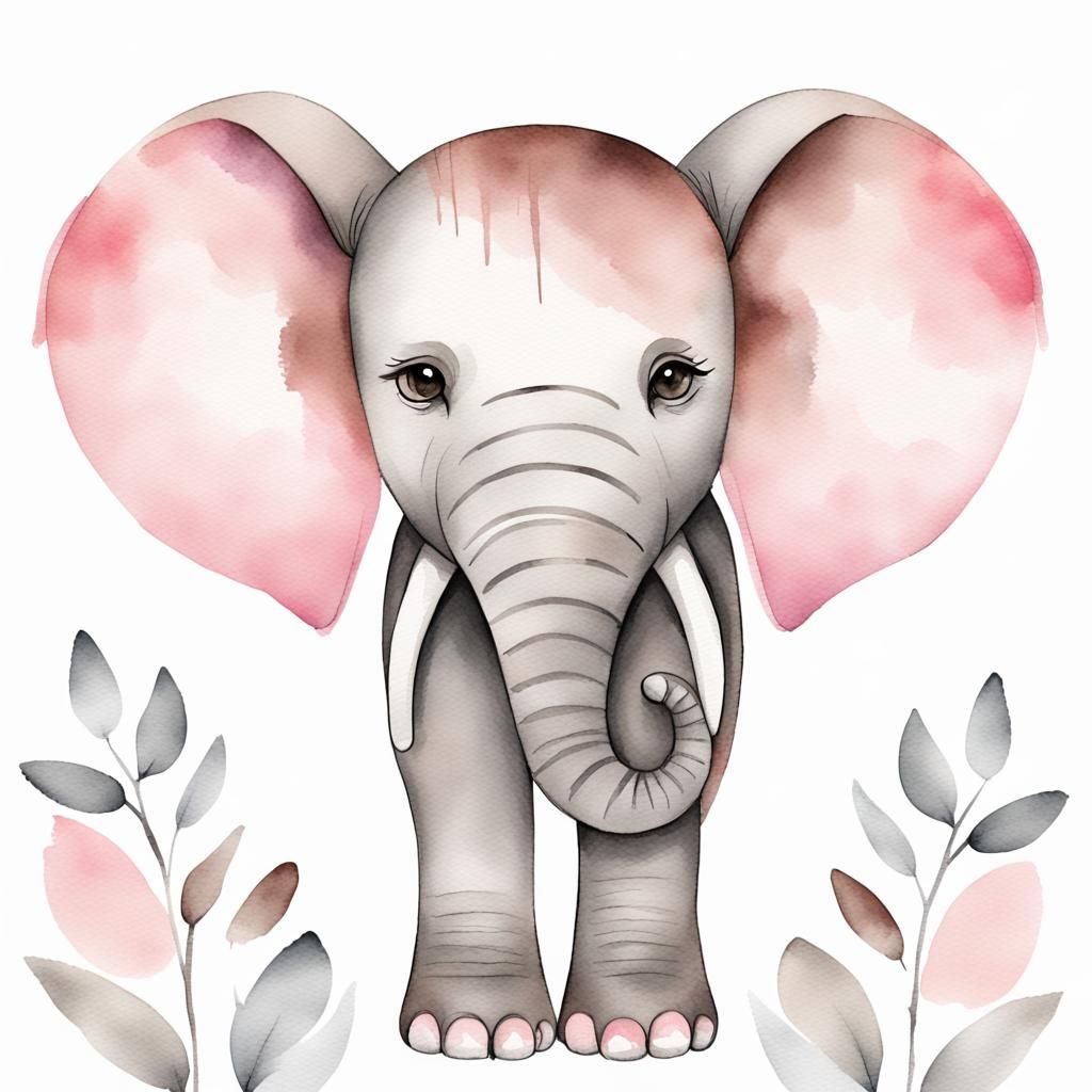 Watercolor Elephant Clip Art in Boho Style