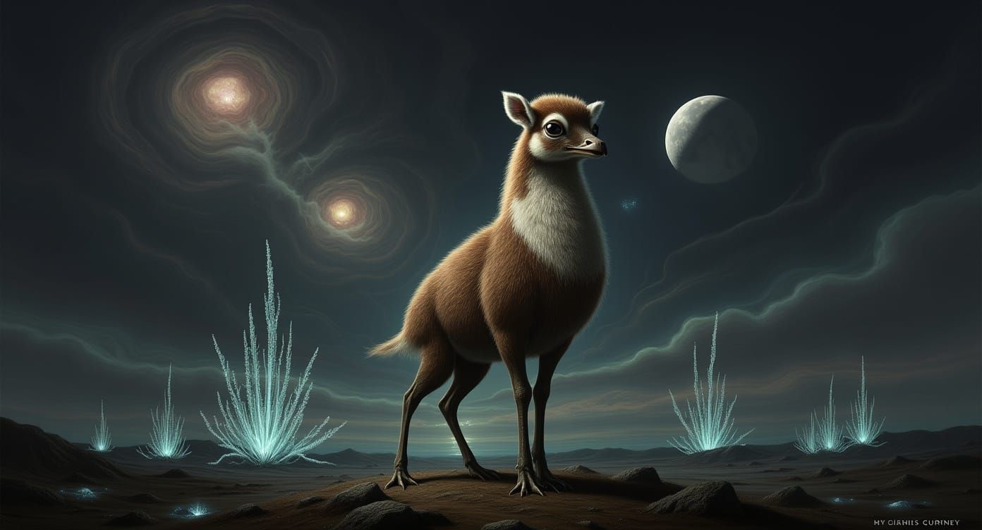Vicuña on Alien Plateau with Nebulae