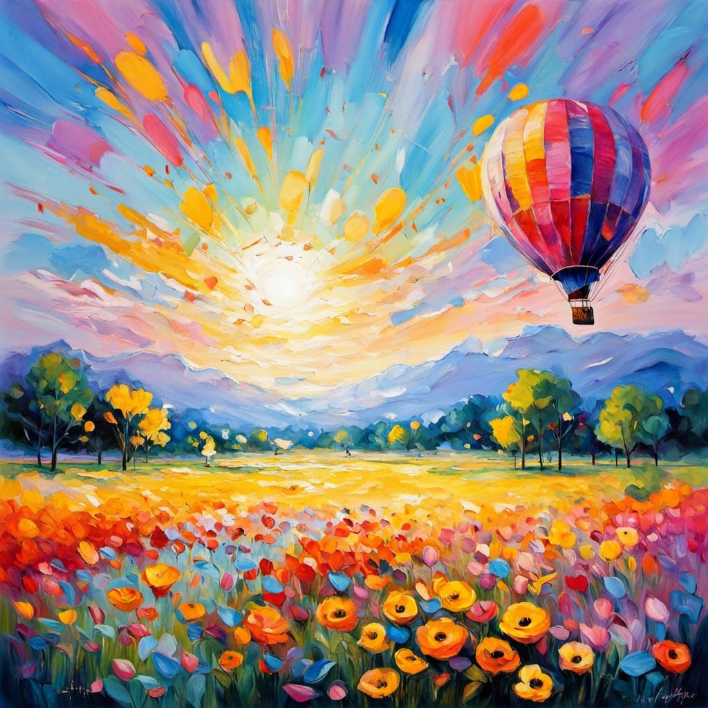 Joyful Impressionist Meadow Scene in Vibrant Digital Art