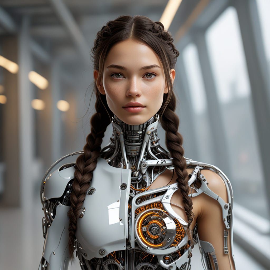 Cyborg Woman with Bioluminescent Circuits