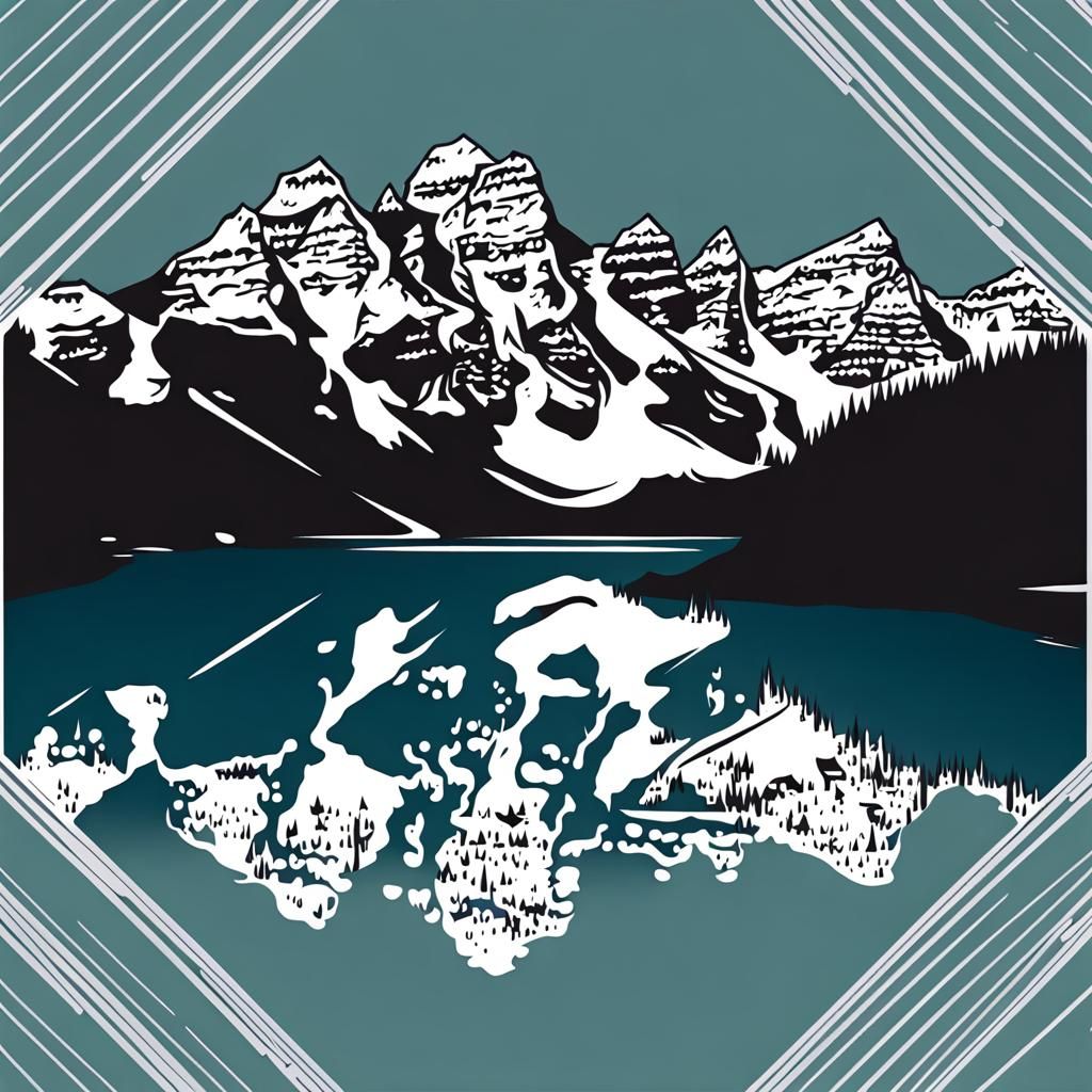 Moraine Lake Vector Tattoo with Geometric Frame