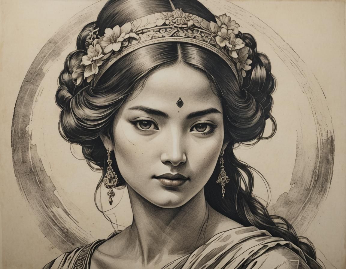 Intaglio Print of a Beautiful Woman