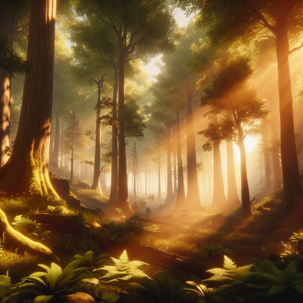 Magical Forest Sunlight Serenity in Digital Art Style