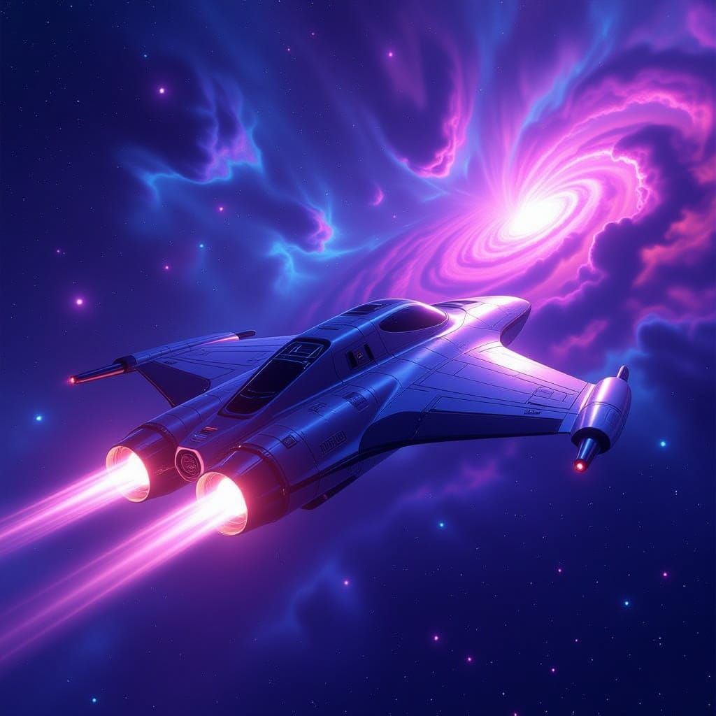 Sleek Spaceship Cruises Through Vibrant Galaxy in Cyberpunk ...