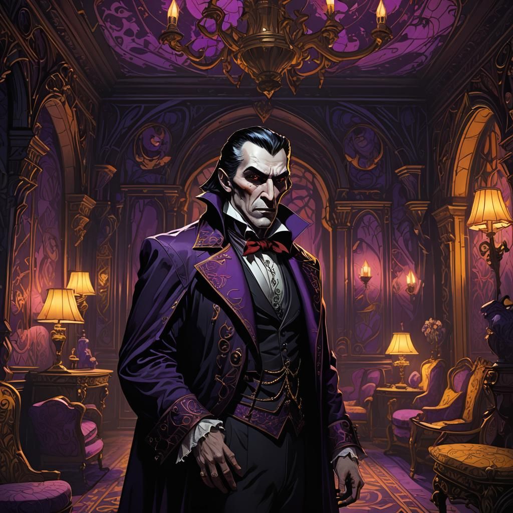 Dark Fantasy Dracula in Art Nouveau Bedroom