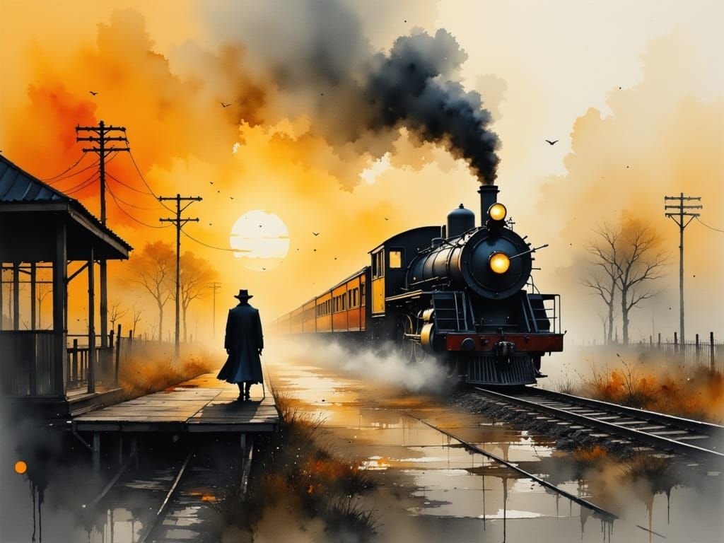 Waiting for the train at sunrise.