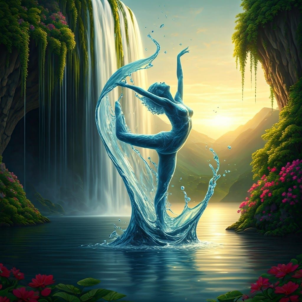 Waterfall Goddess in Ethereal Dance