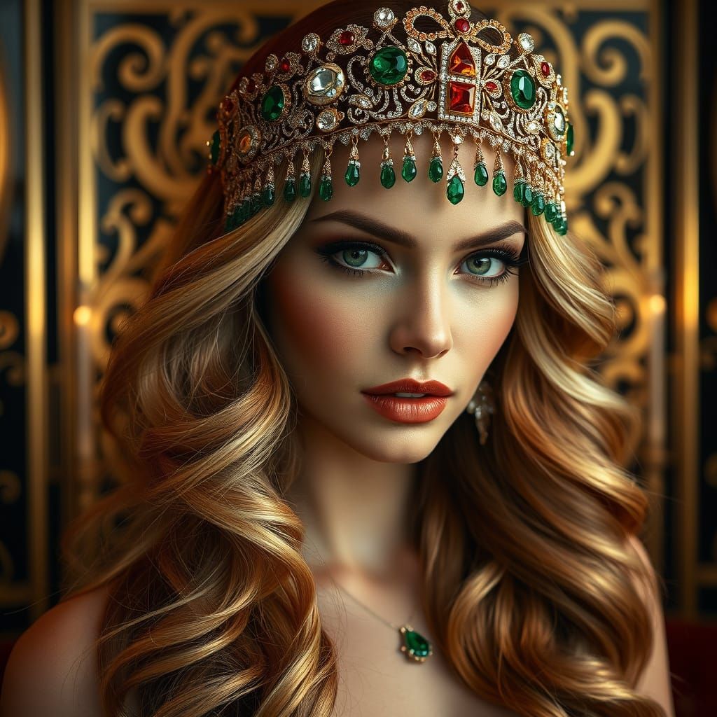 Elegant Art Deco Goddess with Emerald Eyes and Ombre Hair