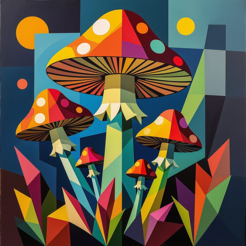Surreal Zombie Mushrooms in Cubist Style