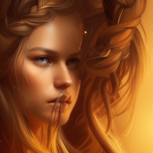 Golden Haired Girl Portrait in Art Nouveau Style