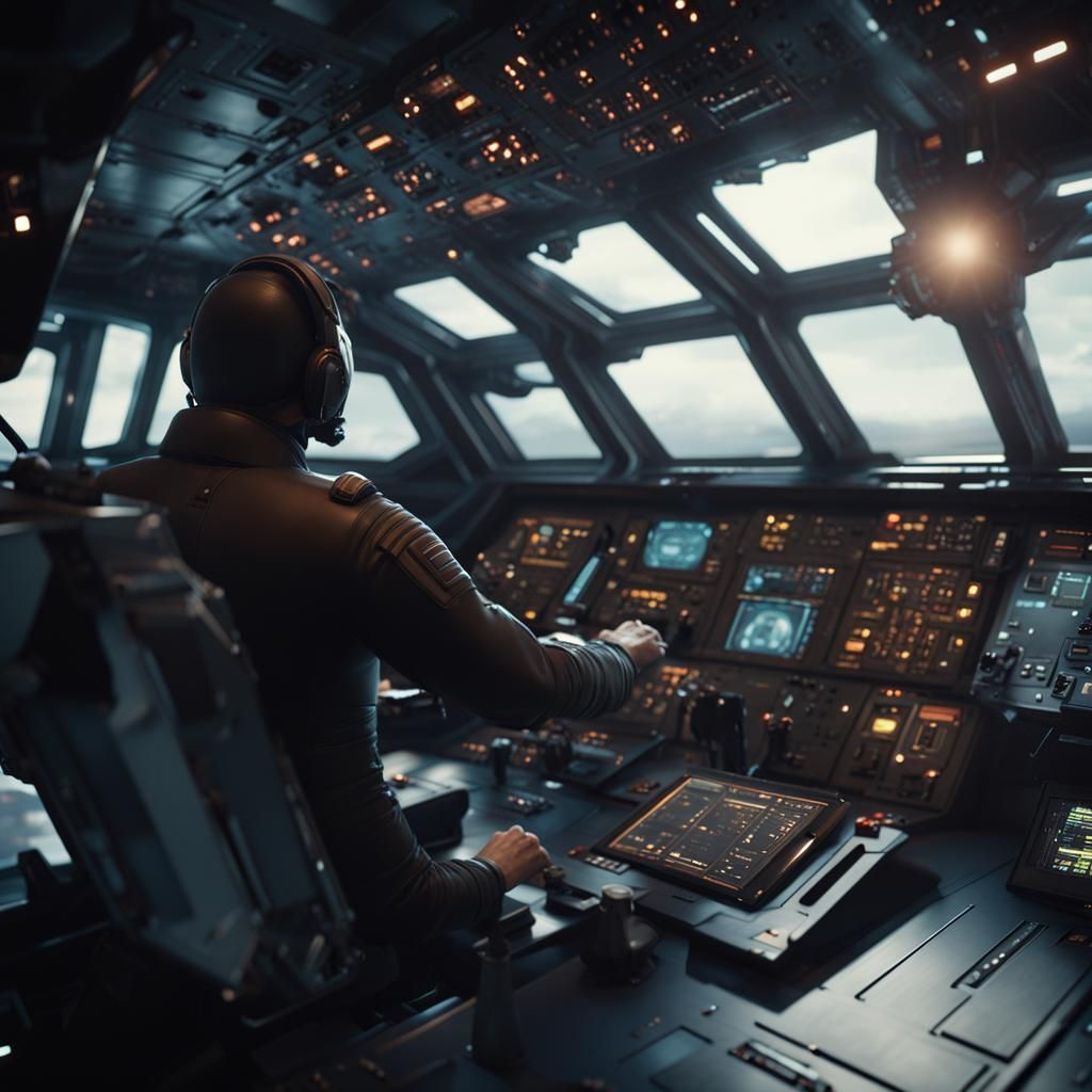 Starship Pilots in Cockpit: Epic Cinematic Scene