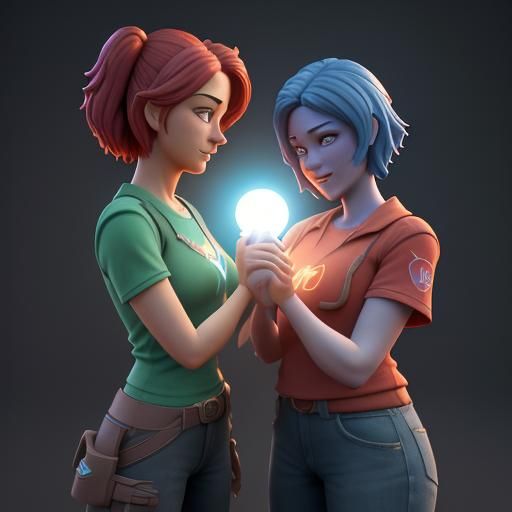 Lesbians Embrace: Pixar-Style 3D Digital Art