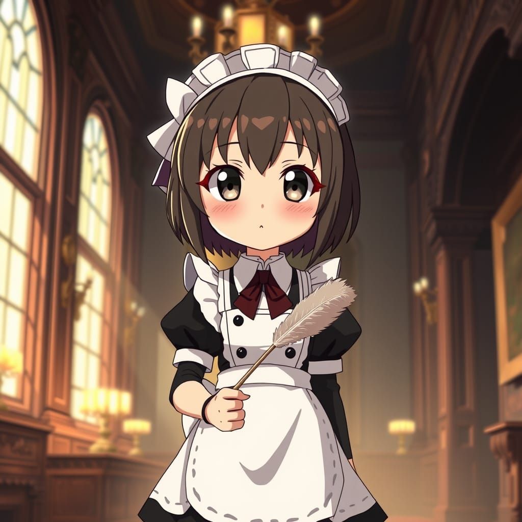 Anime Maid Girl in Victorian Mansion, Vibrant Style