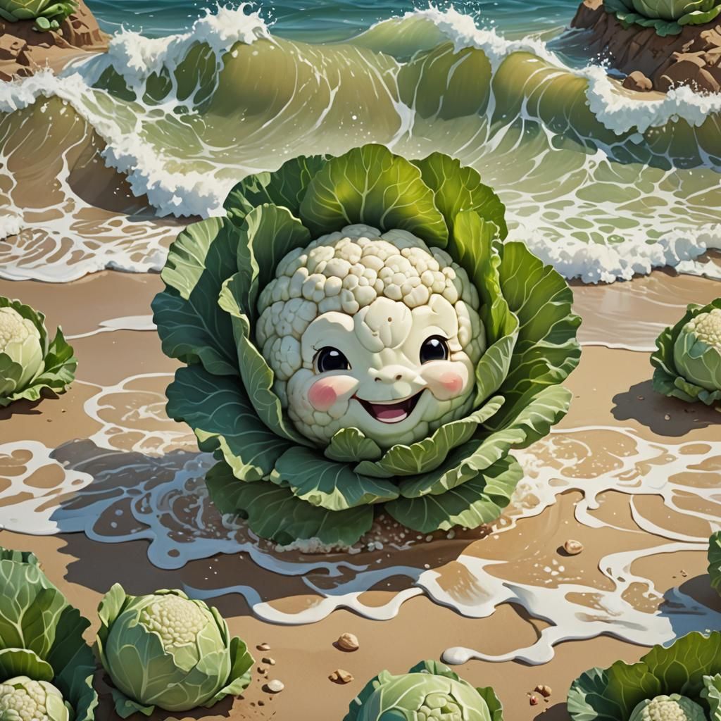 Chibi Vegetables Enjoying a Colorful Beach Day