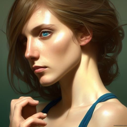 Pale Woman Portrait in Hyperdetailed Digital Art Style