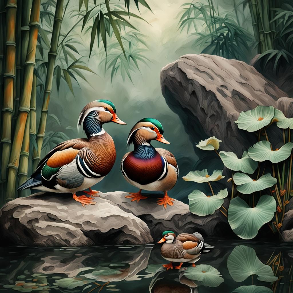Mandarin Ducks in Chinese Painting Style