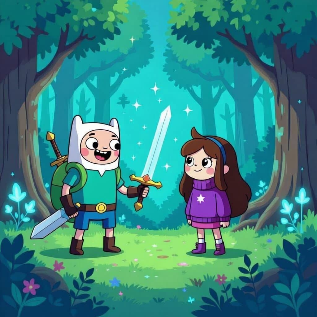 Finn Meets Mabel in Cartoon Crossover Art