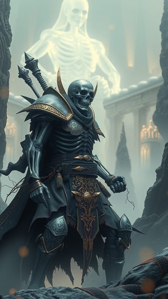 Armored Skeleton Warrior in Ethereal Anime Realm