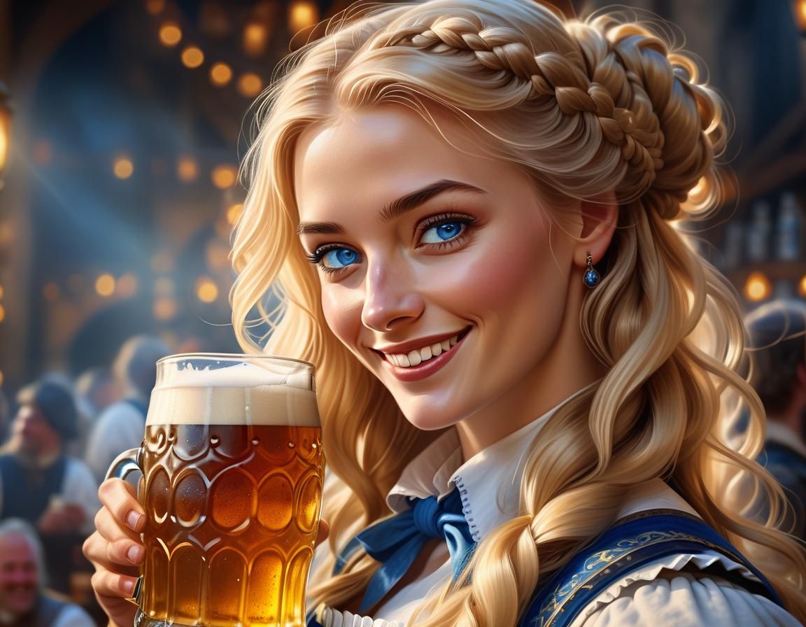 Baroque Barmaid Serves Beer to Medieval Workers