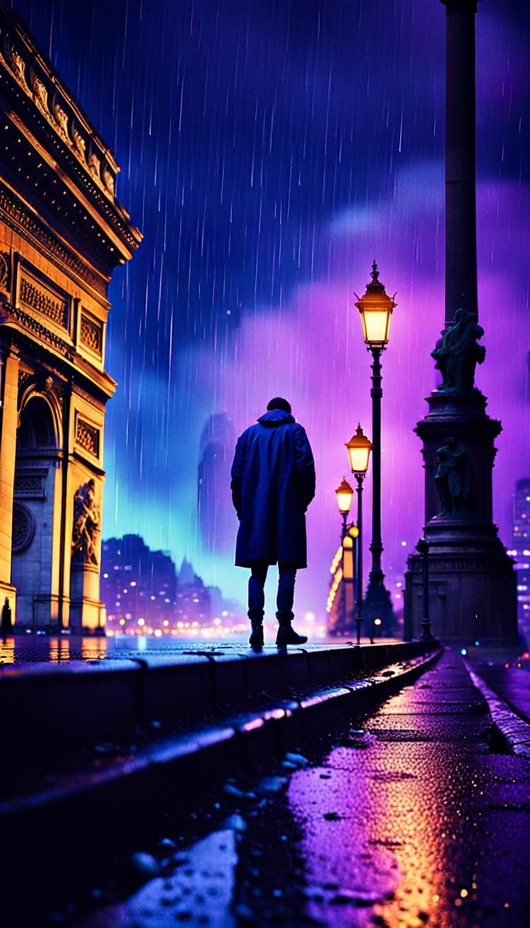 Moody Cityscape at Night in Film Noir Style