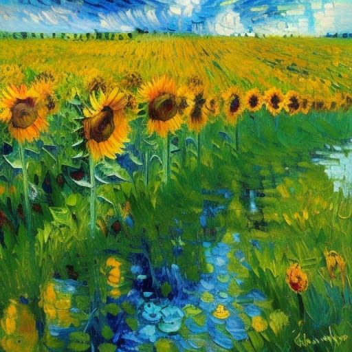 Vibrant Impressionist Masterpiece of Swaying Sunflowers