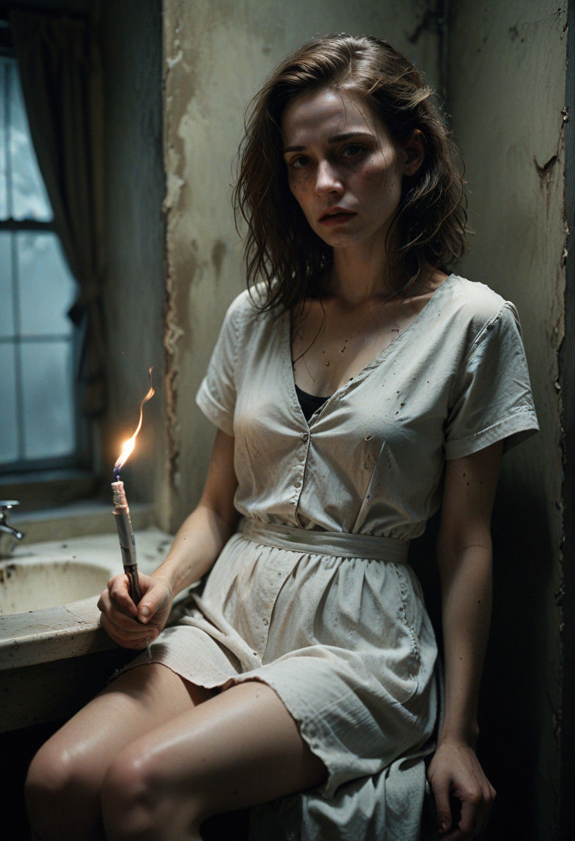 Sickly Woman in Low-Light Desperation