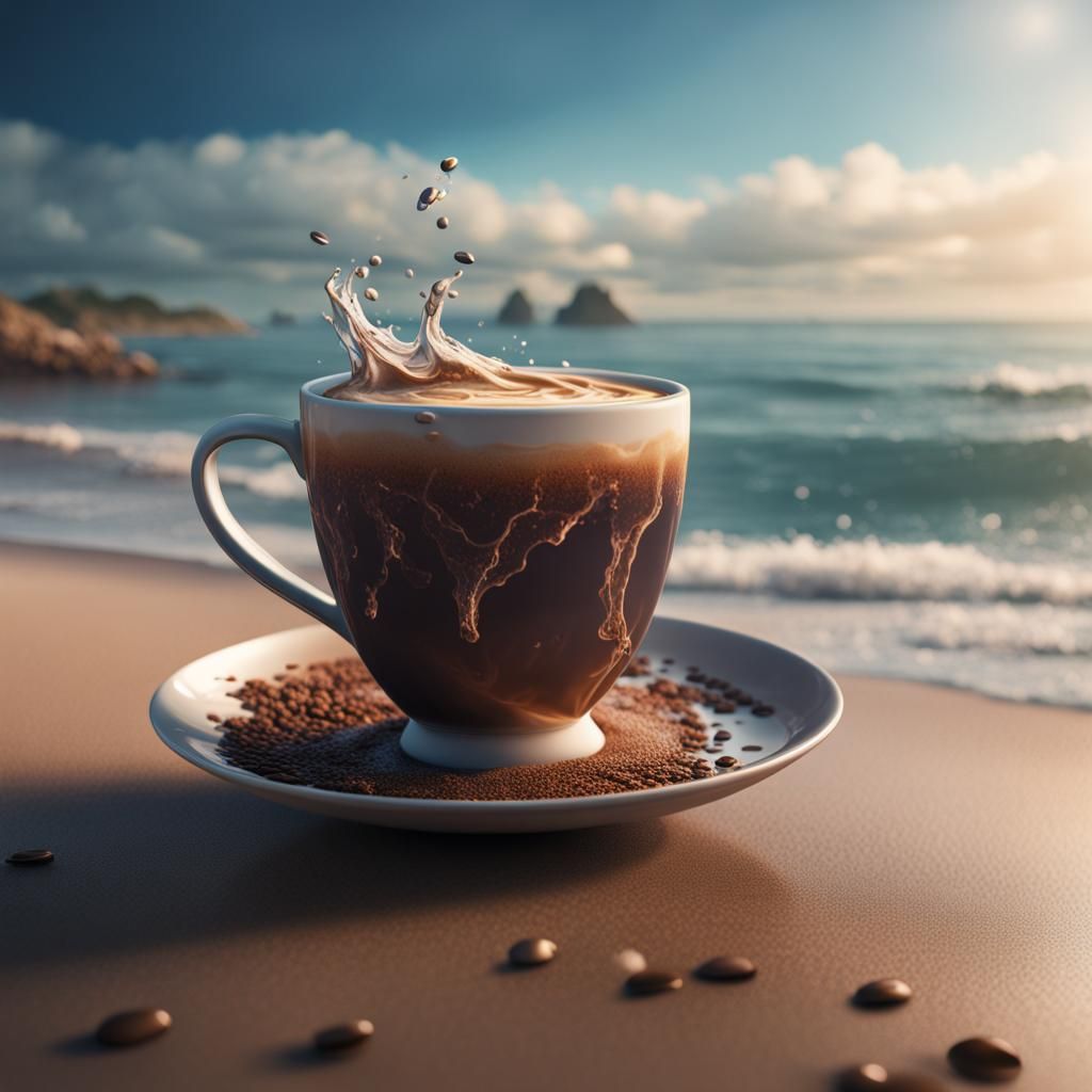 Ocean Coffee Cup on Beach: Fantasy Concept Art