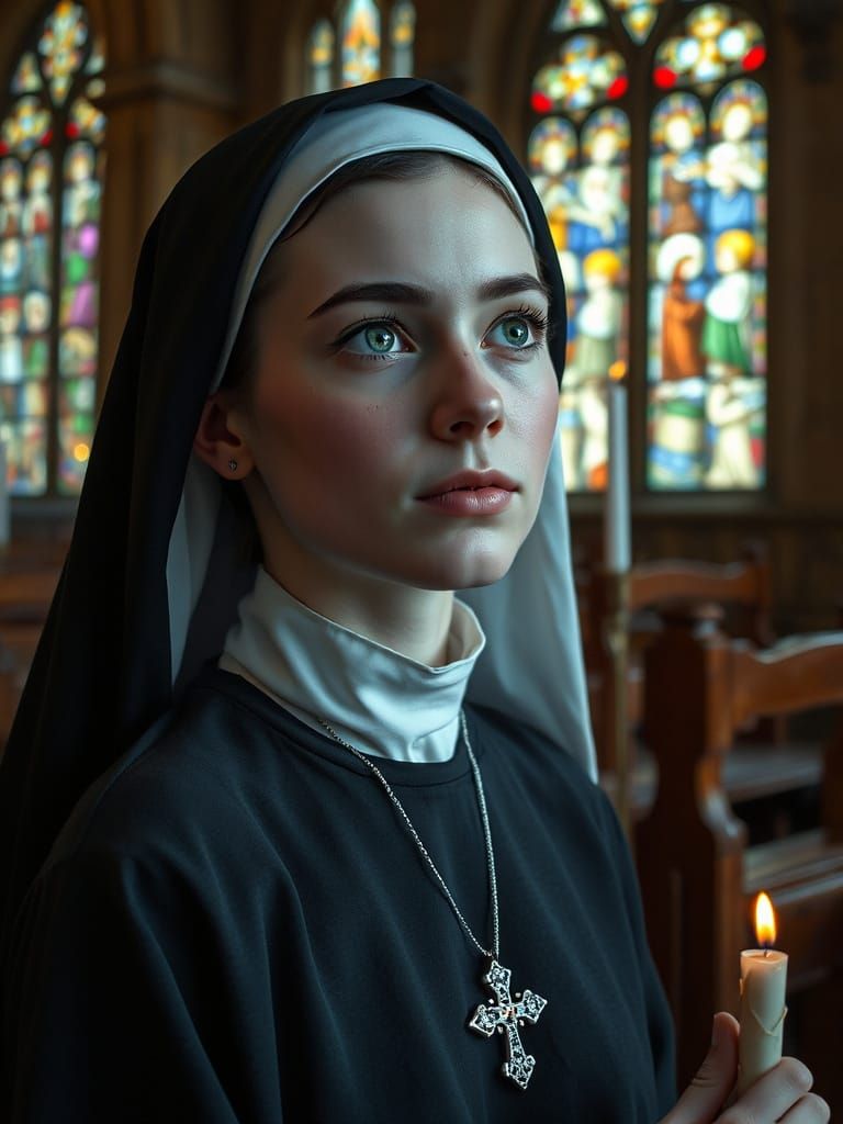 Serenity in Emerald Eyes: A Devout Nun in Soft Focus