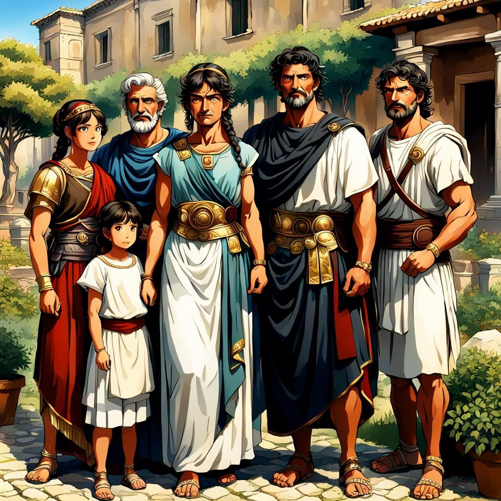 Vibrant Roman Family in Anime Style