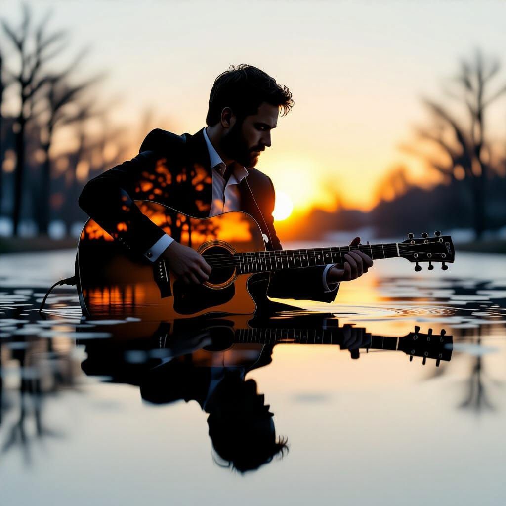 Four Seasons Guitarist in Double Exposure Digital Art