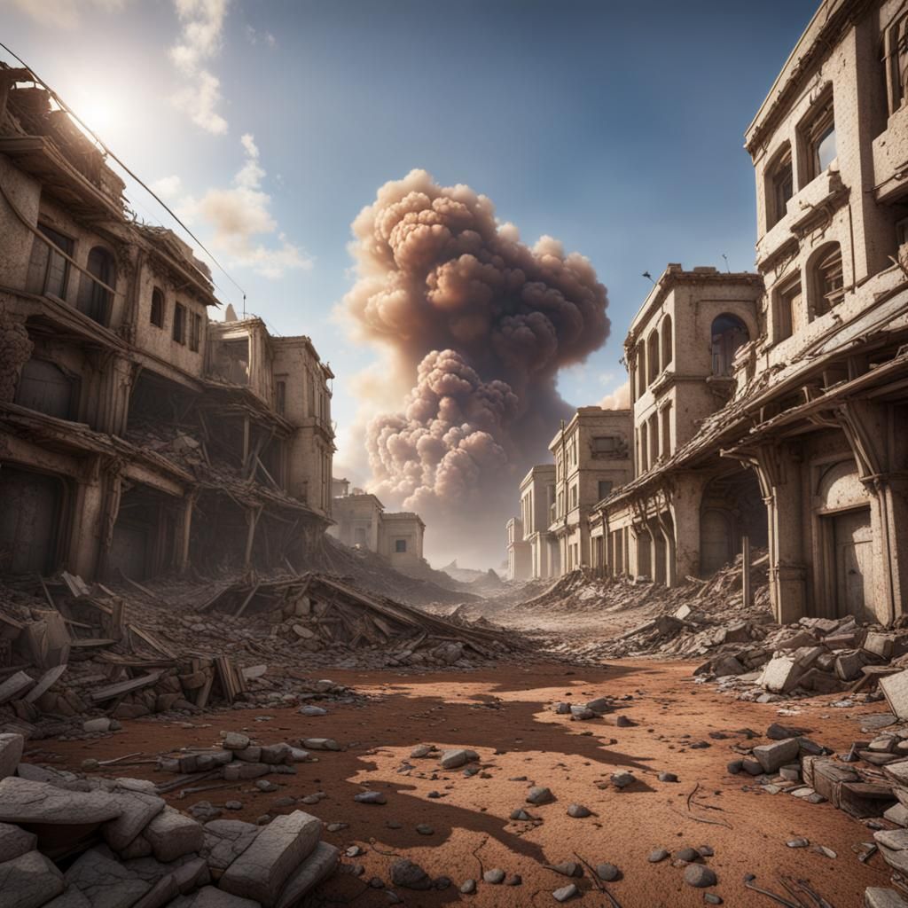 Hyper Realistic Destruction of Israel: Detailed Matte Painti...