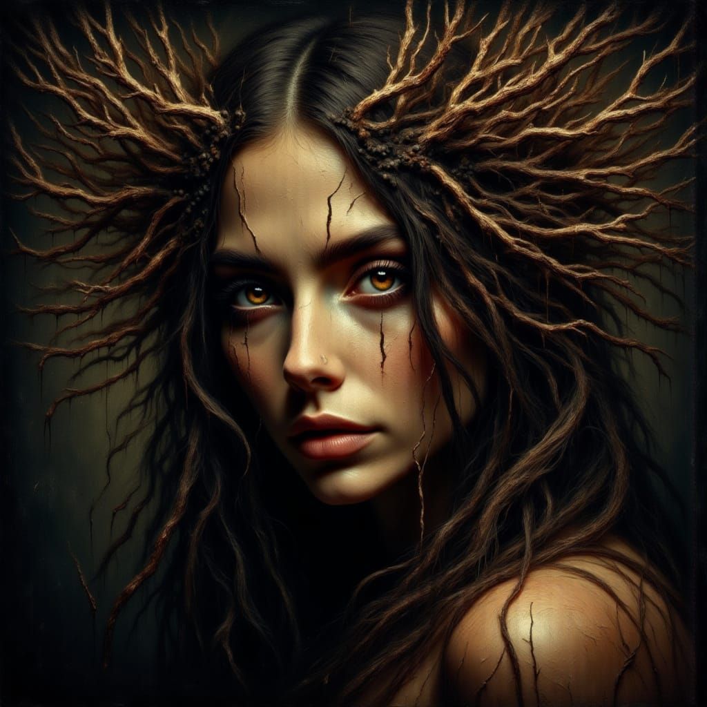 Navajo Deer Woman Shapeshifter in Victorian Nightmare Style