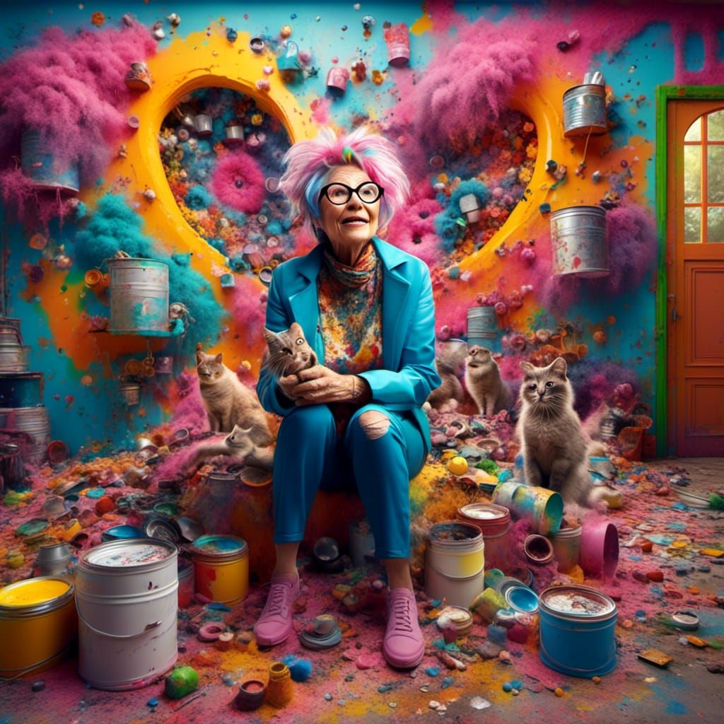Whimsical 3D Art of an Eccentric Elderly Woman