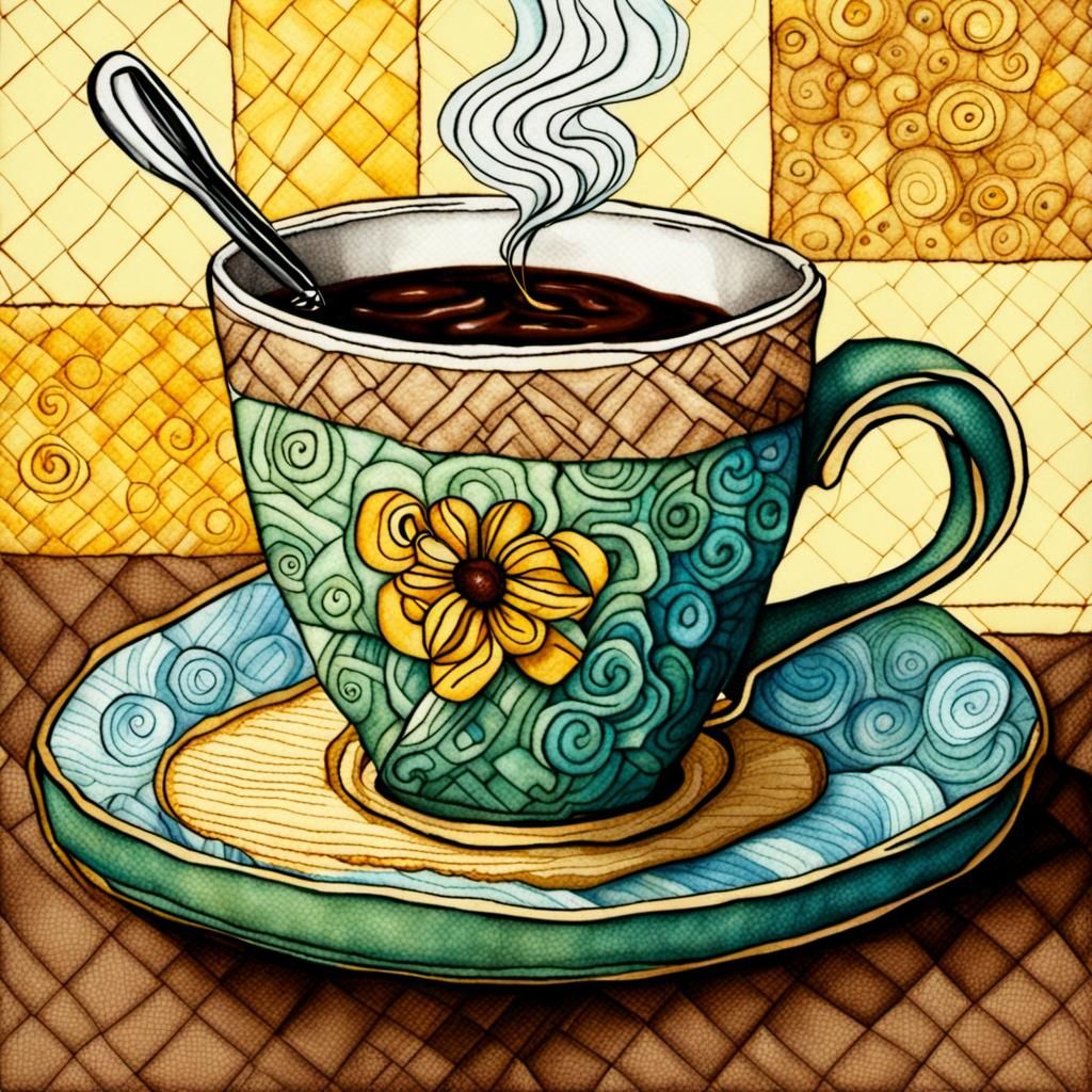 Coffee Cup Pen and Ink Illustration