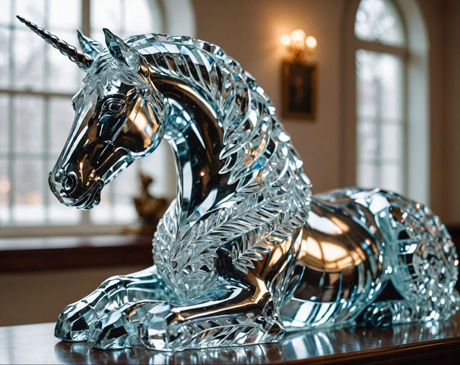 Gleaming Crystal Unicorn Statue Photograph