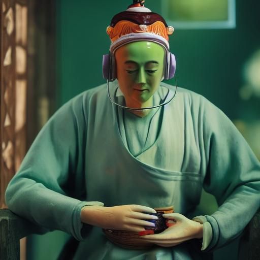 Porcelain Guru with Futuristic Machine, Renaissance Style