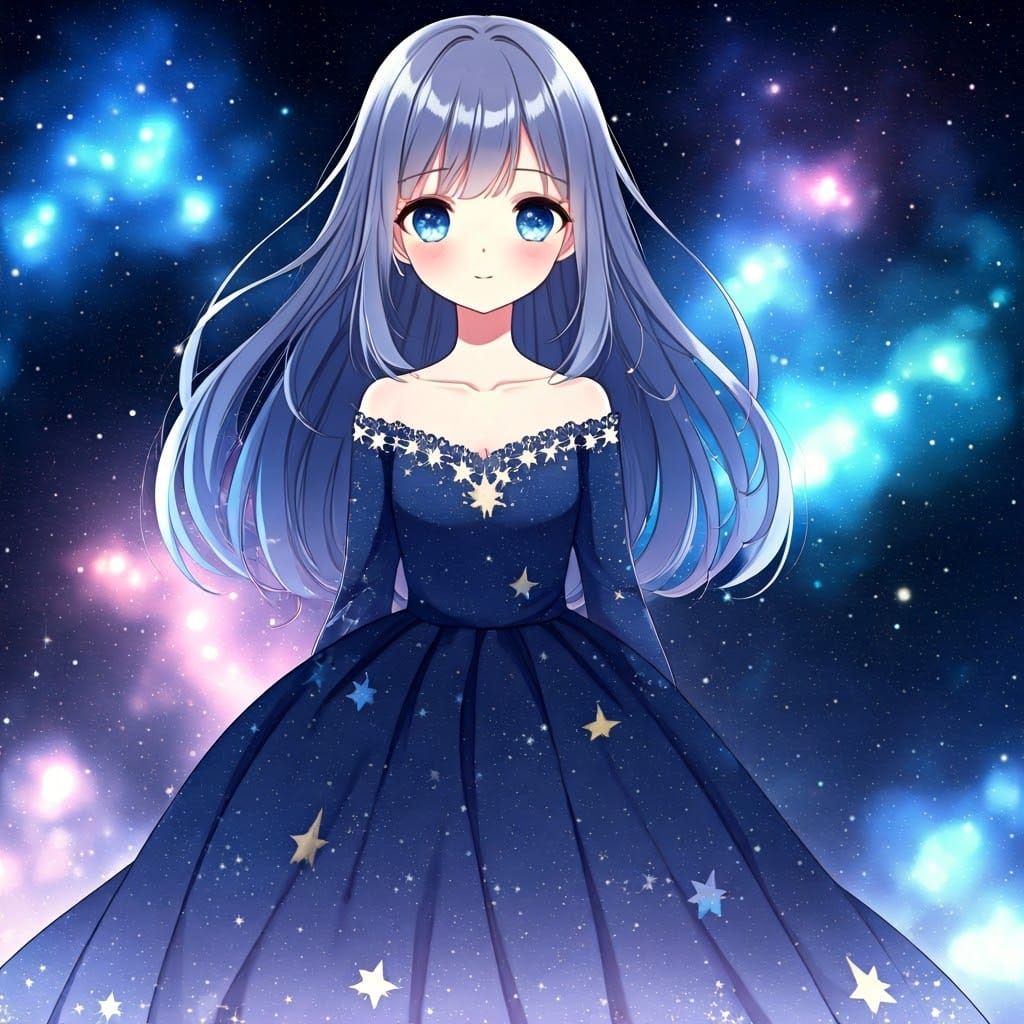 Celestial Anime Girl Amidst Vibrant Galaxy