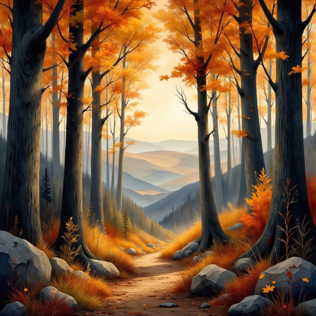 Earthy Fall Forest in Mystical, Romantic Style