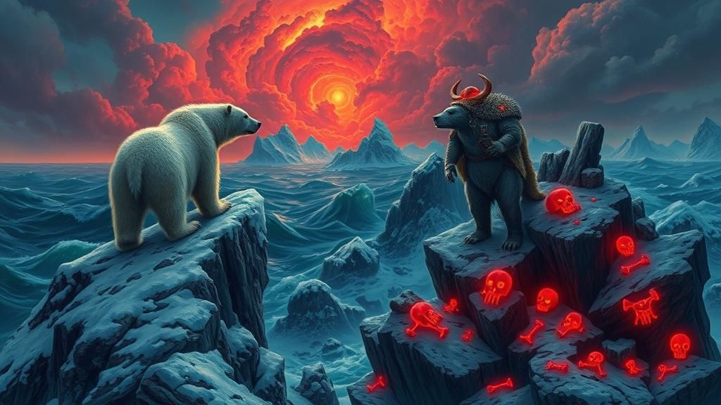 Viking Polar Bears in Eerie, Mystical Landscape