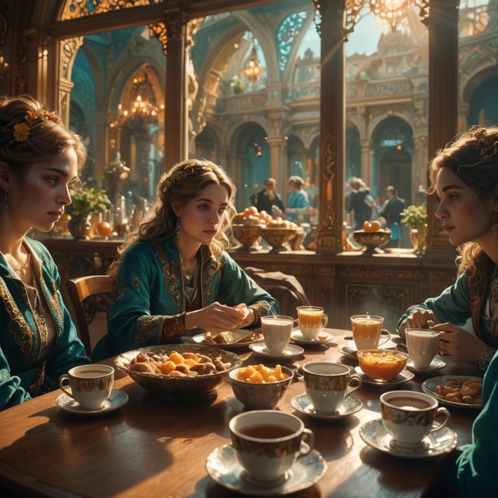 Baroque Breakfast Scene in Art Nouveau Style