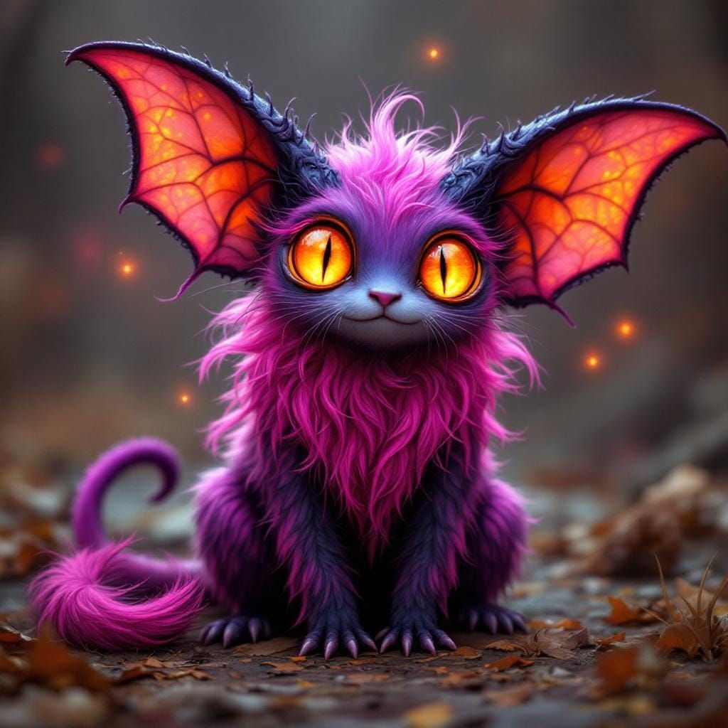 Pink and Purple Fantasy Creature with Glowing Eyes