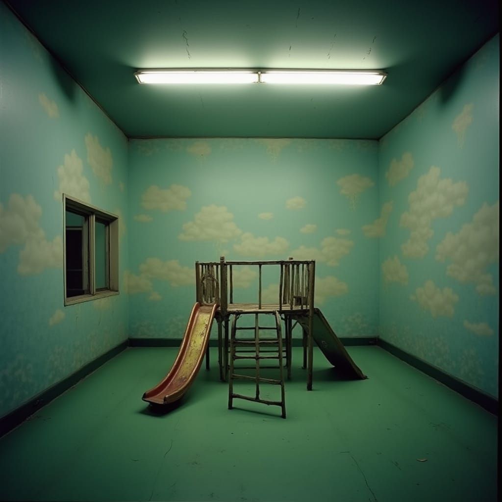 Forgotten Playground Under Fluorescent Glow