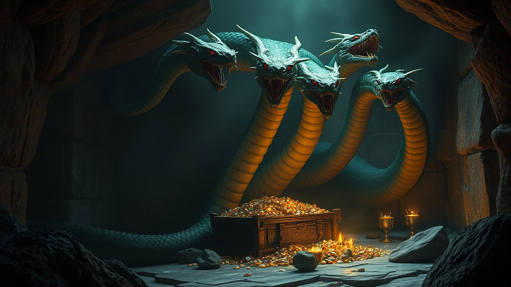Seven-Headed Serpent Guards Treasure Trove in Ancient Chambe...