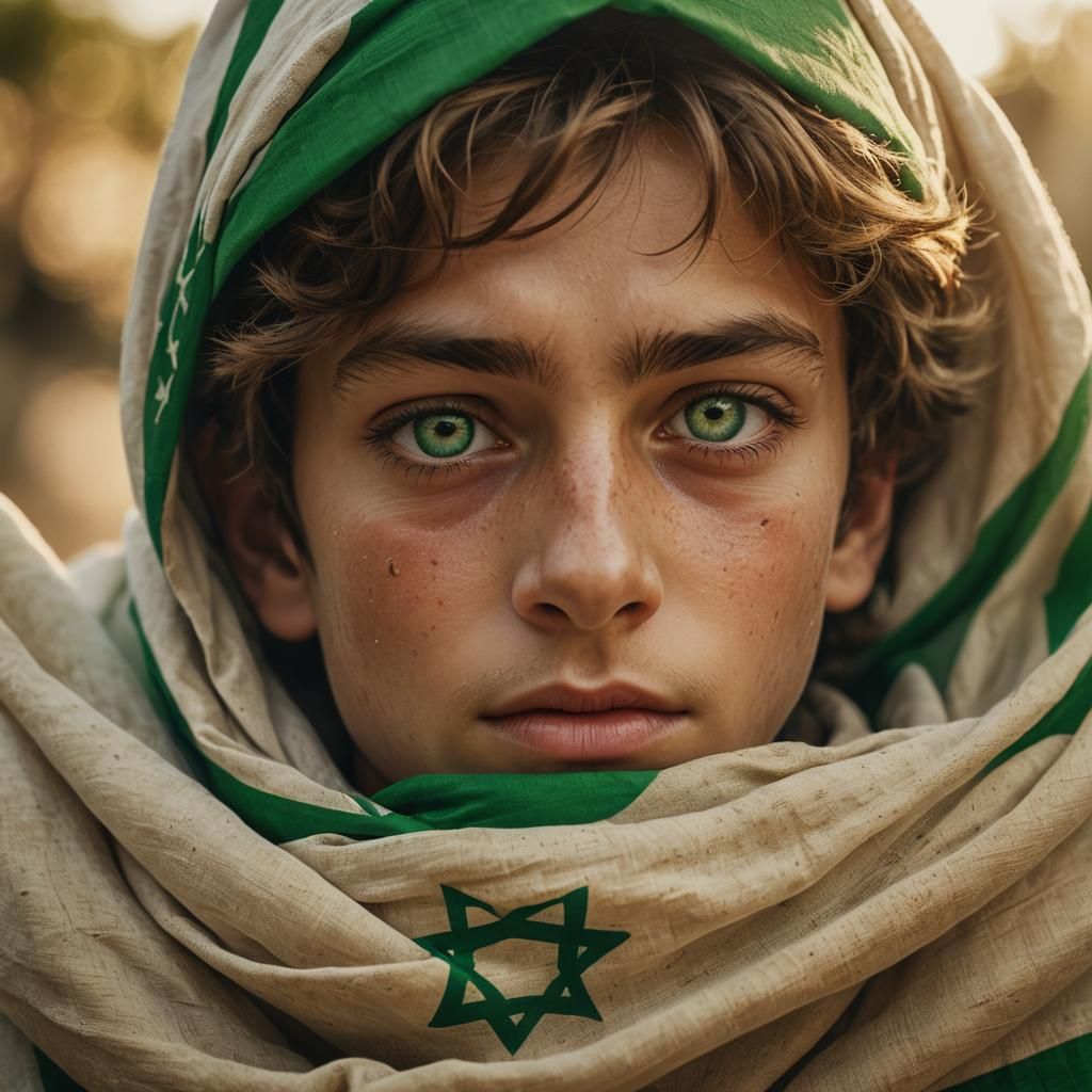 Boy Wrapped in Israeli Flag: Cinematic Portrait