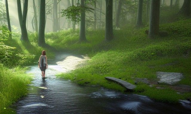 Girl Walks in Sunny Forest: 4K Landscape Photo