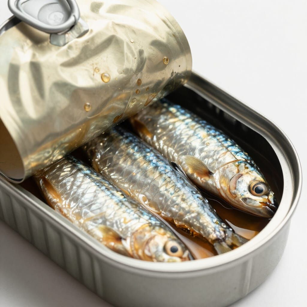 Photorealistic Opened Sardine Can with Plump Fish