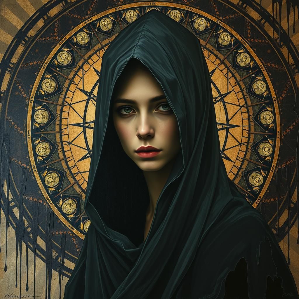 Melancholic Woman in Dystopian World as Impasto Painting