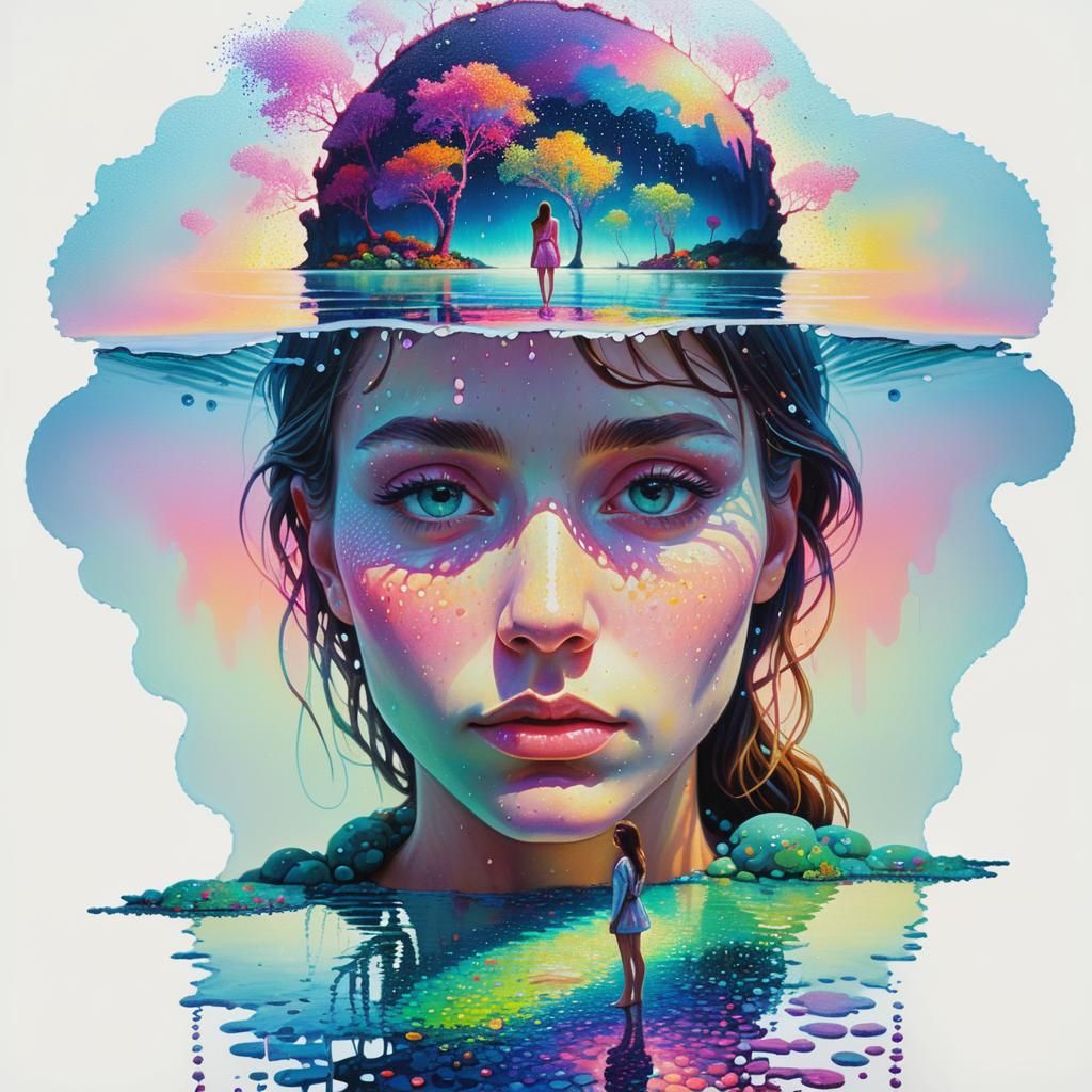 Surreal Dream Portrait in Pointillist Oil Painting