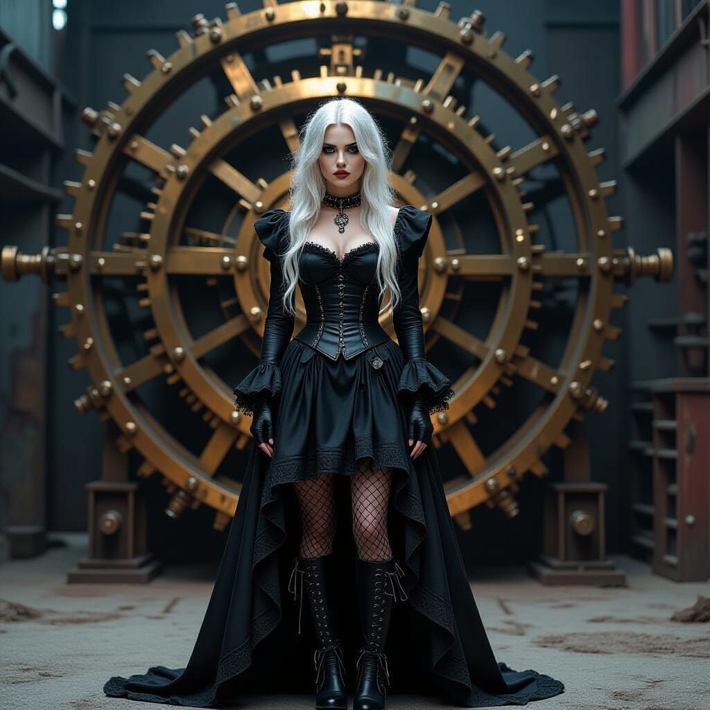 Goth Grandma Joan of Arc with Steampunk Engine